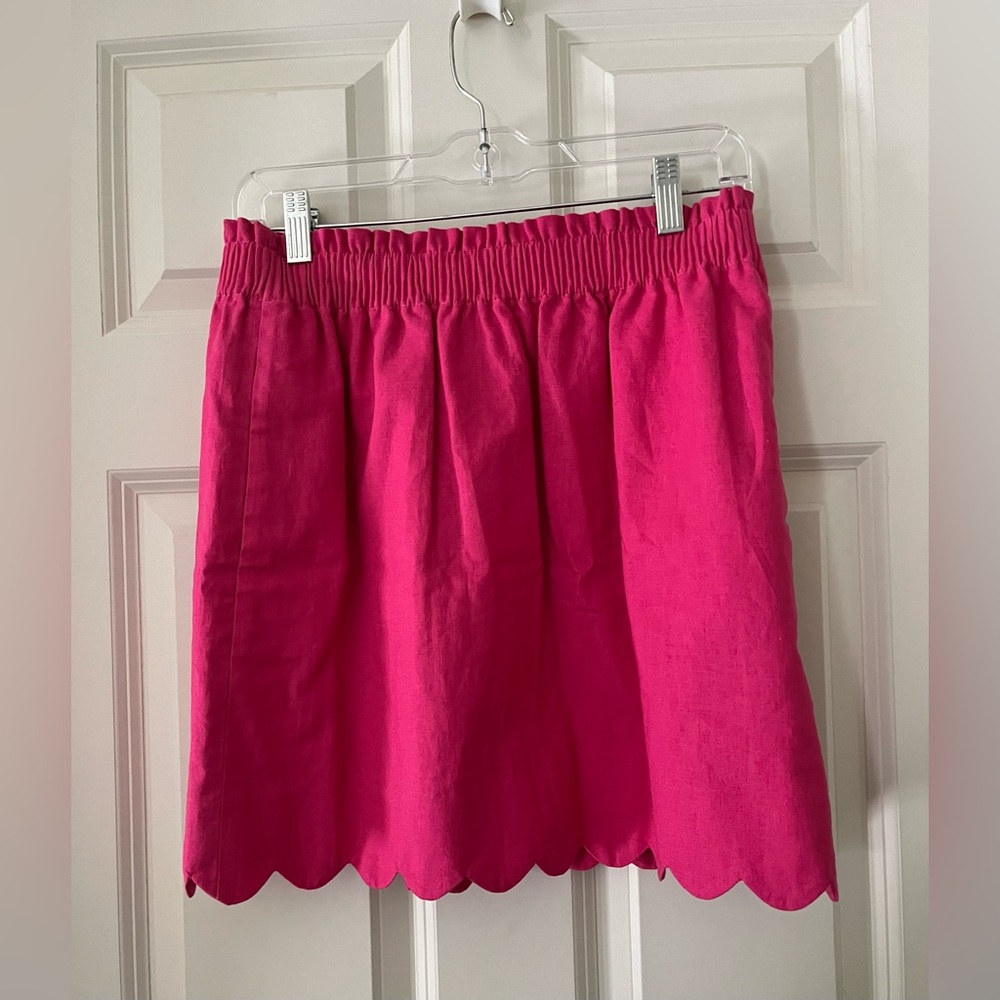 Women's J.Crew NWT fuchsia pink pull on scalloped edge skirt size 6 linen cotton